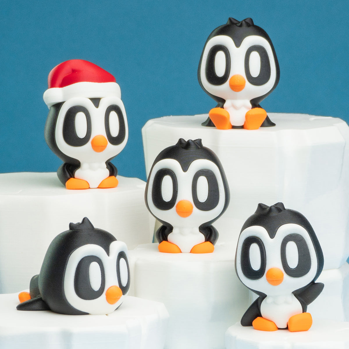 Blob Penguin Figurines Set – 3D Printed Kawaii Desk Decor (Set of 5)