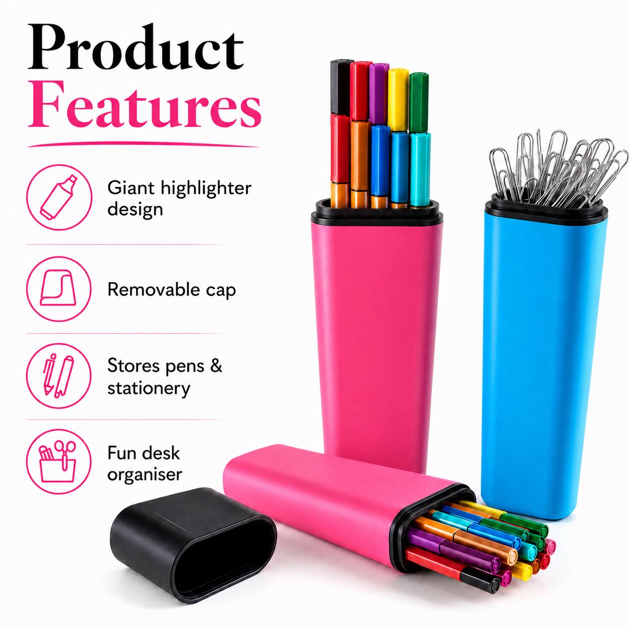Giant Highlighter Pencil Case, Novelty Desk Organiser, Pink or Blue Storage BlakePrintz