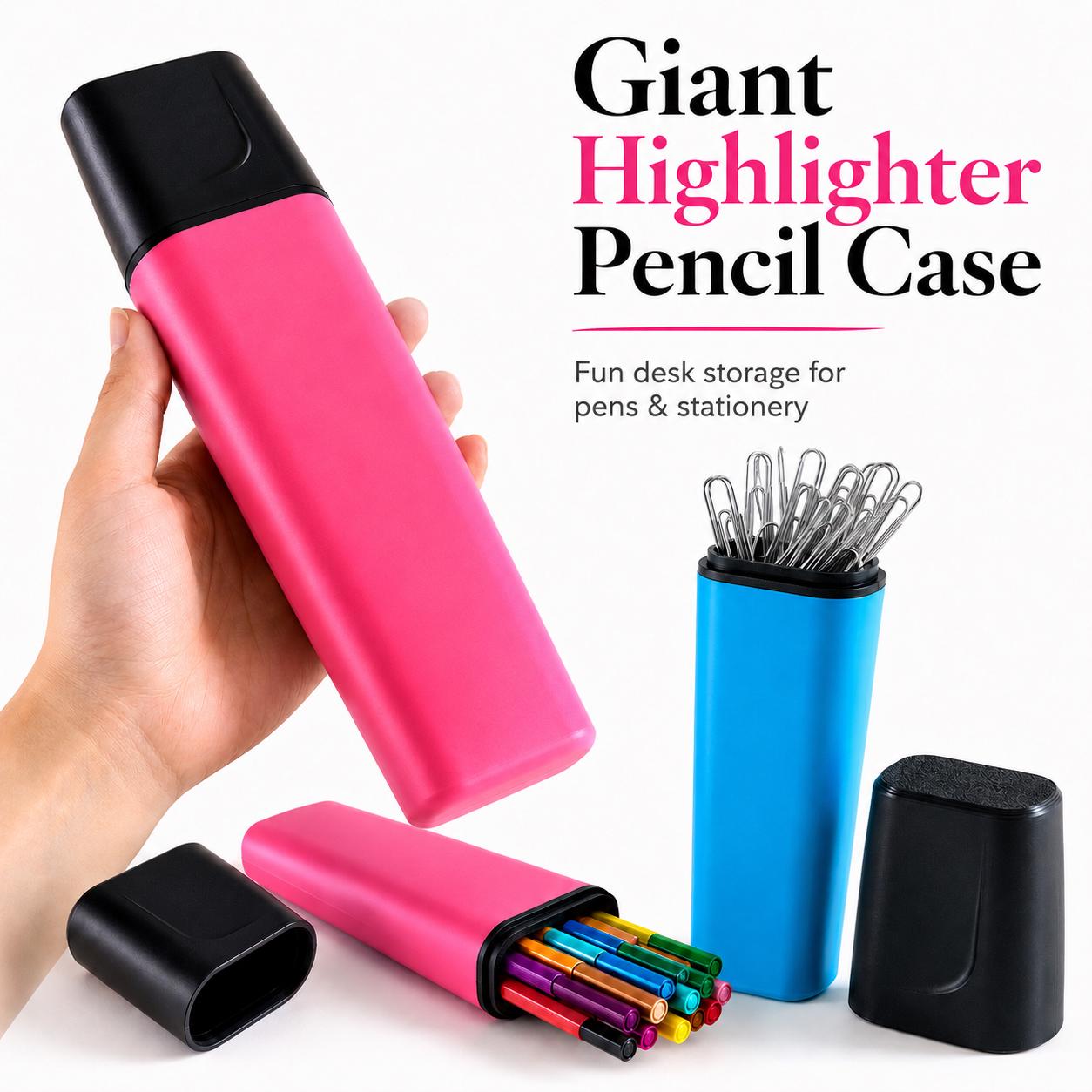Giant Highlighter Pencil Case, Novelty Desk Organiser, Pink or Blue Storage BlakePrintz